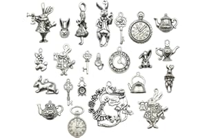 YoudiylaUK 40pcs Antique Silver Alice in Wonderland Fairy Tales Tea Party Steampunk Victorian Necklace Bracelet Charms WM077