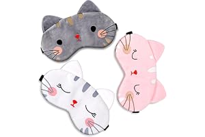 Sovmask för barn, söt sovande ögonmask, 3 delar tecknad söt katt sovande ögonmask, mjuk plysch ögonmask, tecknad stil, nattso