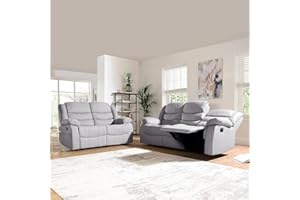 SOFAHEAVEN Recliner Grey Fabric 3+2+1 Seater Sofa set For Living Room - Cheap sofas & couches with Drop-Down Table & Cup Holders (3+2 Seater Sofa)