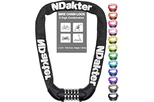 NDakter Bike Lock, 5 Digit Combination Bicycle Lock, Alloys Steel Bike Locks High Security, 3.2 Ft Heavy Duty Anti-Theft Bike Chain Lock for Cycle,Electric Bike, Scooter,Motorcycle, Door(Black)