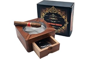 Holz Zigarren Aschenbecher 4 Schlitzen - Crefun CK4831 Zigarren Zubehör Zigarren Set, Aschenbecher für Draußen Unterwegs, mit Abnehmbarer Aschenbecher Schublade, Zigarrenschneider nicht Inbegriffen