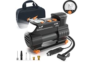 TowerTop Tyre Inflator Air Compressor: 2X Faster Heavy Duty Car Tyre Pump Portable 12V Digital Tyre Inflator with High Precision Pressure Gauge, Memory Function, 1 Min Inflation, LED Light, Handbag