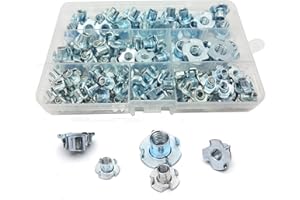 WeqeYent Lot de 115 écrous en T à quatre dents M4/M5/M6/M8/M10 - Écrous à griffes en métal à 4 griffes filetées - Écrous en T en acier au carbone plaqué zinc pour meubles de travail du bois