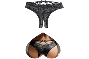 ohmydear Tanga de Encaje Erótica para Mujer Bragas Abiertas de Cintura Baja Ropa Interior Sexy la Entrepierna Abierta Tanga Eróticos Divertida con Correa Cruzada y Lazo
