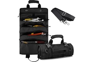 Koolertron Sac à Outil Imperméable Trousse Sacoche Enroulable Porte Outils 900D Oxford Portable Rangement pour Bricoleur Garage Voiture Moto (Noir)