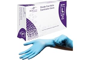 FARLA MEDICAL MediHands Nitrile Gloves Large, Blue Heavy Duty Disposable Gloves, Powder Free, Latex Free, and Protein Free, Medical, Food, Multi Use, Pack of 100