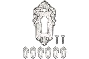 FUXXER® Lot de 6 plaques de clé antique, rosaces de serrure, design vintage, 45 x 23 mm, argentées