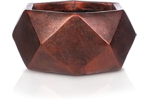 IDEALIST 10 Inch Faceted Bronze Reinforced Stone Bowl Planter | Large Bonsai Pot | Succulent Plant Pot D26 H15 cm, 7 litres