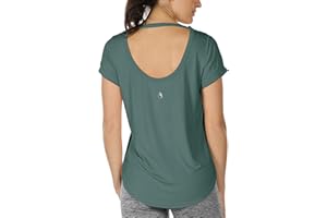 icyzone Damska koszulka do jogi, z odkrytymi plecami, sportowa, na czas wolny, z krótkim rękawem, luźna, z dekoltem w serek