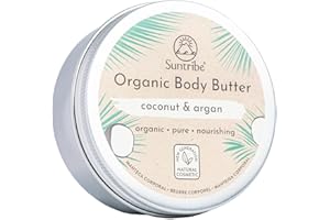 ‎SUNTRIBE Suntribe Bio-Körperbutter Kokos & Argan - 150 ml, 100% Bio & Natürlich, Parfümfrei - Pflegend & Feuchtigkeitsspendend - Minimalistische Formel, Zero Waste, (Sehr) Trockene/Empfindliche Haut
