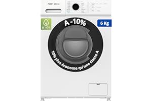 Lave-linge frontal FIRST ONE FLL61000WH - 6 Kg - 1000 tr/mn - 16 programmes - Eco - Intensif - Rapide – Très Faible conso Classe A-10%