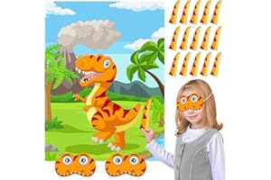 NEBURORA Pin The Tail on The Dinosaur Party Game with 30 Tails for Birthday Supplies, Boys Girls Party Decorations, Home Wall Decor
