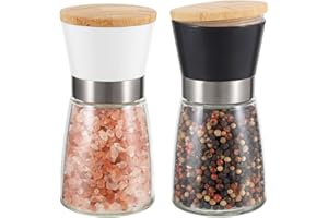 Vucchini Macina Sale e Pepe Colore Set Bianco e Nero, Facile da Ricaricare e Utilizzare, Macina Spezie in Ceramica per Cucina, con Ruvidezza Regolabile, Coperchi in Legno Conserva Fresco