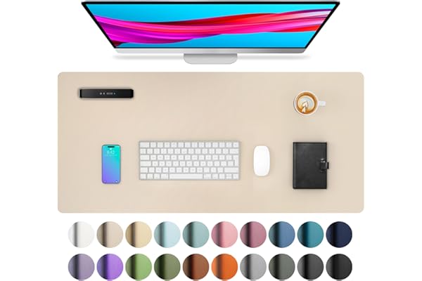 Aothia Alfombrilla de escritorio, alfombrilla de ratón de cuero PU, alfombrilla de escritorio para portátil, alfombrilla protectora de mesa(80x40cm Beige)