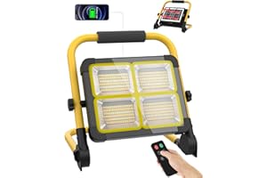 MASMEJOR Faro LED Ricaricabile, Faro LED Batteria 160W/ 552 LEDs/ 15000mAh/ Telecomando/Supporto Portatile e Rotante/ 552 LEDs/Pannello Solare/ 4 Modalità, Ideale per Campeggio, Lavoro, Pesca