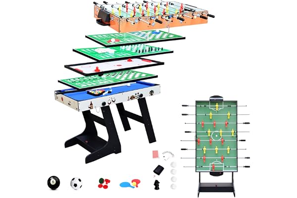 OYE Table Multiple Jeux 4 en 1 Pliante-Billard, Tennis de Table, Babyfoot, Hockey