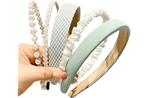 JOMA-E SHOP Fashion Headbands for Women Girls Headbands Set, 5pcs Pearl Headband Floral Headbands Padded Headbands for Women Vintage Wide Headband (Green)