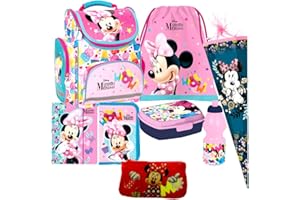 Minnie Maus 8 Teile Mouse Disney SCHULRANZEN RANZEN Federmappe Tasche Tornister Schultüte Set mit Sticker-von-Kids4shop