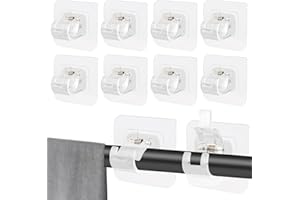 LWMTT 10 Pièces Support Tringle Rideaux Sans Percage,Supports de Tringle Auto Adhésifs Transparent,Support AméLioré Rideaux,Sans Percage Support Crochets pour la Maison, la Salle de Bain