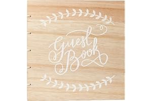 Ginger Ray Wooden Wedding Guestbook with White Script Font Boho