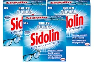‎SIDOLIN Sidolin Brillenputztücher 150 (3 x 50) Stück, feuchte Reinigungstücher für Brillen, Displays, Bildschirme, reinigen mühelos und fusselfrei, optimal für unterwegs