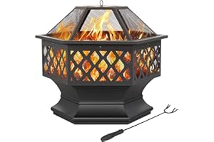 Yaheetech Brasero Exterieur 23" Brasero de Jardin pour Fête 61 cm L x 62 cm H Foyer Poêle Chauffant Noir Terrasse, Patio, Arrière-Cour, Piscine