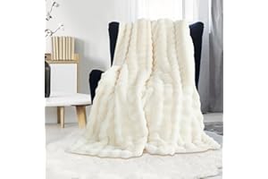 GKXLH Luksusowy pluszowy koc, super miękki, przytulny, puszysty koc ze sztucznego futra, lekkie koce, ciepłe narzuty na łóżko, kanapę sofę (szer. 130 x dł. 160 cm, biały)