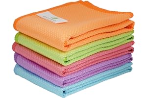 EcoClean - Serpillère Microfibre - Microfibre Alvéolée - sans Traces - Ultra-Absorbant - Réutilisable - Lavable - Antibactérien - pour Voiture/Vitres/Cuisine/Salle De Bain - Lot De 5-60x60 cm