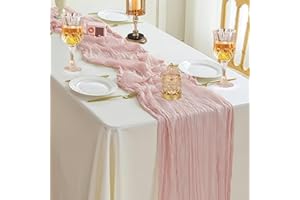 Ezvsevuo 1 STK. Tischläufer Rosa 90 x 300 cm - Rustikale Gaze Käsetuch Tischläufer, Boho Dekostoff für Hochzeitsdeko Gartenparty, Brautparty, Geburtstag Deko & Tischdeko (Pastellrosa)