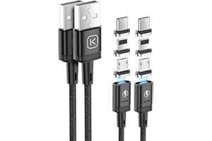 Kuulaa Magnetyczny kabel do ładowania 3 w 1, 3 A, z nylonu, pleciony z diodami LED, kabel do ładowania USB do micro USB, urządzeń typu C i iProducts (czarny, 2 sztuki 1 + 2 m), ze smartfonem