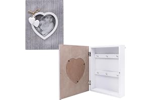Maison Des Cadeaux Wooden Wall Mounted Grey Photo Frame 6 Key Hook Cabinet Box Storage Holder (US424)
