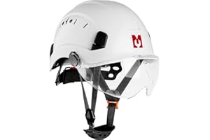 Mustbau Kask ochronny z przezroczystym wizjerem i paskiem na podbródek, regulowany otwór wentylacyjny, kask twardy 53 do 63 cm, do leśnictwa, budownictwa i przemysłu