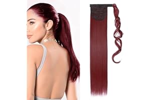 Silk-co 23" Long Straight Wrap around Ponytail Extensions Synthetic Clip in Ponytail Hair Extensions Hairpiece for Women (Maroon&Dark Red)