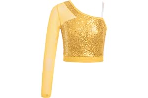 ranrann Barn flicka hög paljett glänsande crop top dans gymnastik topp skridskoåkning kostym dans jazz disco performance part