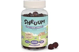 SHRUUM Focus: Lions Mane Gummies - 2000mg High Strength Lions Mane Supplement with B6 - Vegan, Sugar Free, Blueberry Flavour - 60 Tasty Gummies - 30 Day Supply - for Focus and Mental Clarity.