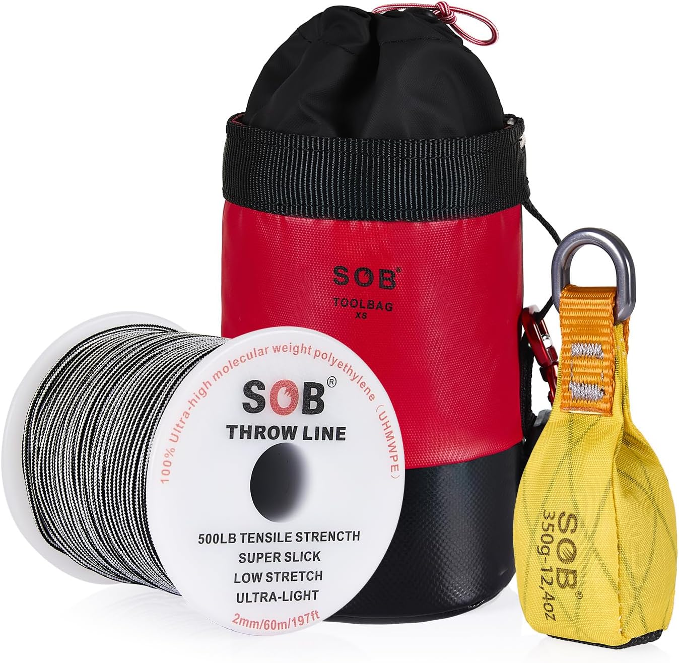 SOB Arborist Kit de Línea de Lanzamiento, Bolsa de Lanzamiento con Cuerda de Lanzamiento, Bolsa de Lanzamiento + Cuerda de Lanzamiento de 60 m para Trabajos en árboles (Amarillo, 350G)