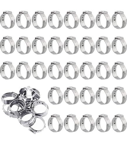 PATIKIL 30 Pcs 7-9mm Collier De Serrage à Double Oreille, Anneaux De Sertissage De Clip Torique En Acier Inoxydable 304 Pour Connexions De Raccords Tubes Essence Carburant, Ton Argenté