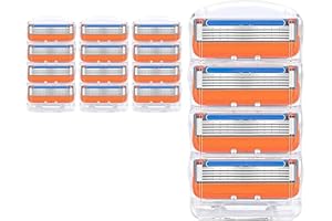 JUSTAEWILL 16PCS Razor Blades Compatible with Gillette Fusion 5, 5-Layer Anti-Friction Precision Blades with Lubrication Strip for Men (Orange)