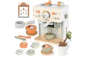 Dreamon Kinder Kaffeemaschine, Kaufladen Zubehör Holz Kaffeemühle Manuell Montessori Spielzeug, Holzspielzeug Rollenspiel Geschenk Für Jungen & Mädchen ab 3–5 Jahren