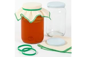 myFERMENTS - Kefir & Kombucha Starter Kit | 2L Glass Jars with Airtight Lids | Wide Mouth for Easy Fermentation | Includes Muslin Cloths & Rubber Bands, Transparent, Glass