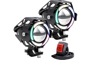 YnGia Motorcycle Driving Fog Light with Multicolor Halo, Led Spotlights with 3 Wires Switch 12V 24V, 2PCS U7 Waterproof Motorcycle Led Auxiliary DRL Lights Stable Beam for Motorbike Quad Scooter