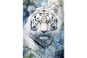 RICUVED White Tiger Diamond Painting Kits Animals for Adults,Vase 5D DIY Full Drill Round Tiger Diamond Art Gem Painting Diamond Painting for Home Decor 30x40cm