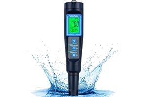 Salzwasser Pool Messgerät Digital 5 in 1 pH/TDS/EC/Salzgehalt/Termometer pH Wert Messgerät mit LCD-Display,Automatischer Temperatur Kompensations pH Tester und Wassertester Ideal für Pool,Trinkwasser