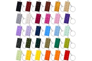 Keboyoe 30pcs Multicolor Building Block Keyrings Plastic Building Block Keychain Building Blocks Key Ring Set Brick Keyrings Construction Keychains for Birthday, Party Bag Fillings, Party Supplies
