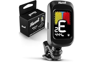Havendi Clip-On Tuner I Guitar, Bass, Violin & Ukulele Tuner I Precise Tuning with Color Display & 360° Rotation I Includes Battery – Chromatic Guitar Tuner for Musicians