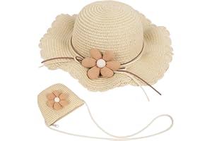 MAMUNU Girls Sun Hat and Mini Cross Body Bag Sets, Summer Beach Straw Hat and Mini Purse Set, Flower Straw Hat for Kids Girls Holiday Outdoor Activities Travel