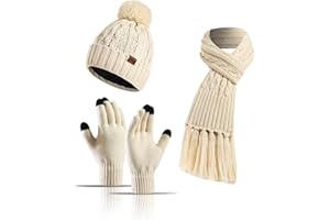 JOMA-E Shop Winter Warm Knitted Scarf Beanie Hat and Gloves Women's Cold Weather Sets Soft Stretch Hat Scarf and Mitten Set Girls