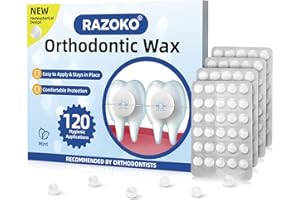 RAZOKO Orthodontic Wax for Braces Wax Dots Individual Hygienic Packaging Dental Wax (White-Mint, 120 Count (Pack of 1))