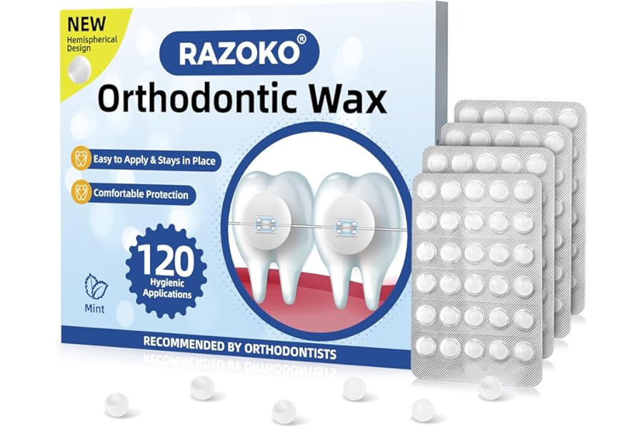 RAZOKO Orthodontic Wax for Braces Wax Dots Individual Hygienic Packaging Dental Wax (White-Mint, 120 Count (Pack of 1))