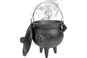 DORCCSI Chaudron en Fonte avec Couvercle Et Poignée Halloween 3,94 X 2,95 X 2,95 Pouces Chaudron Décoratif Bougie Encens Brûlant Sorcellerie Chaudron Pot, Chaudron en Fonte Étoile Chaudron en Fonte Chaudron